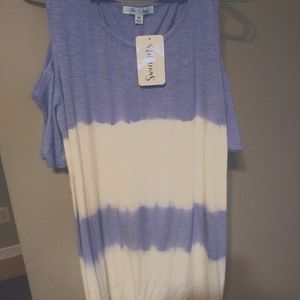 Blue and white cold shoulder ombre dress